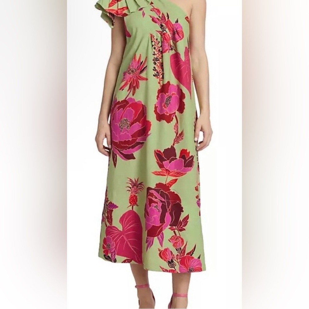 FARM Rio Fresh Garden One-Shoulder Midi Dress S no belt D01